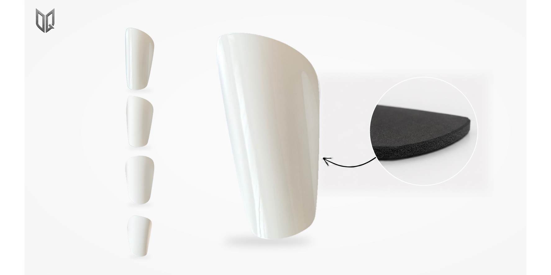 MQ Shields shin guards shown from the front and back with all four models
